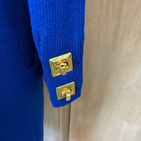 St. John Vintage 80’s Santana Knit Long Sleeve Sweater Dress blue gold button 4 - Picture 11 of 16